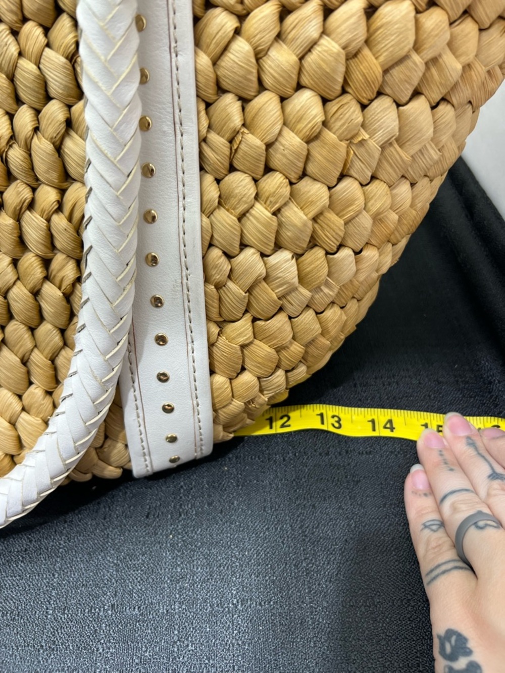 Michael Kors Santorini Woven Straw Tote Ivory Leather Trim Large Bag - Picture 10 of 11